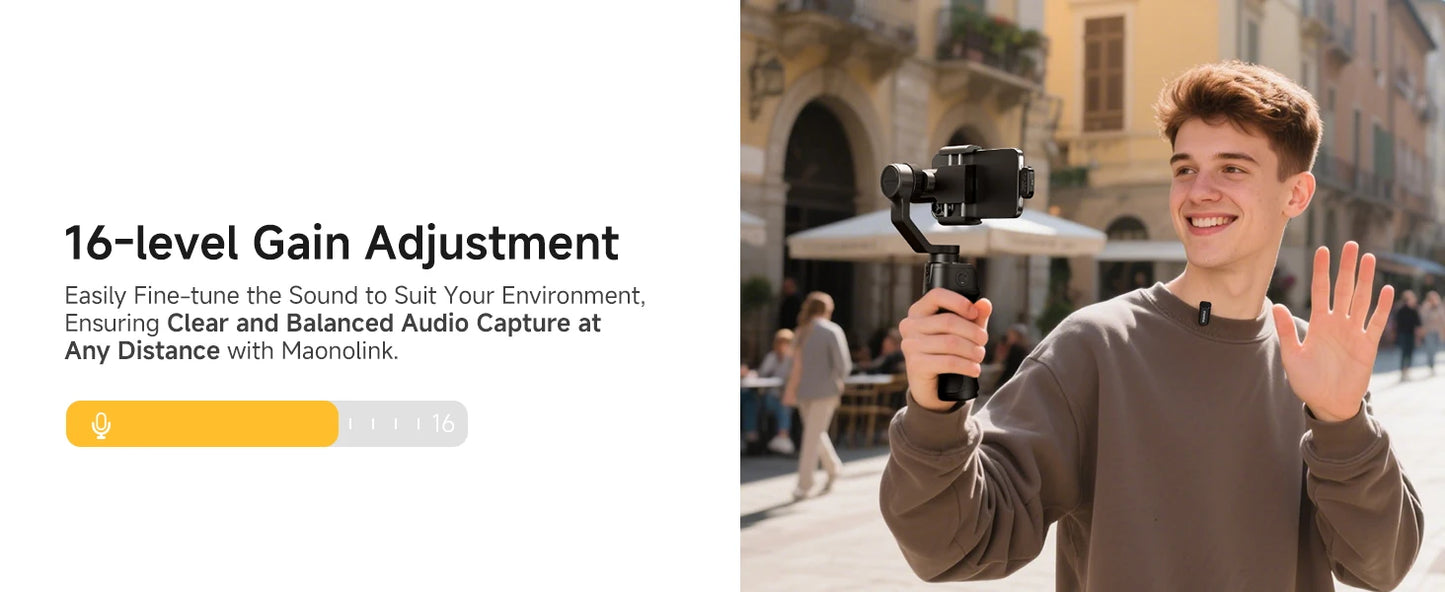 Wireless Lavalier Microphone with AI Noise Cancellation Auto Clipping and App Control