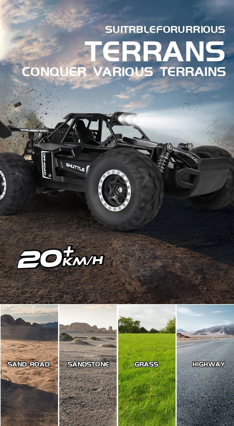 Remote Control Car RC Drift Racing 1:16 Vehicle Off Road Alloy 2.4G Radio High-Speed Trucks With LED Light Climbing Gift Toy