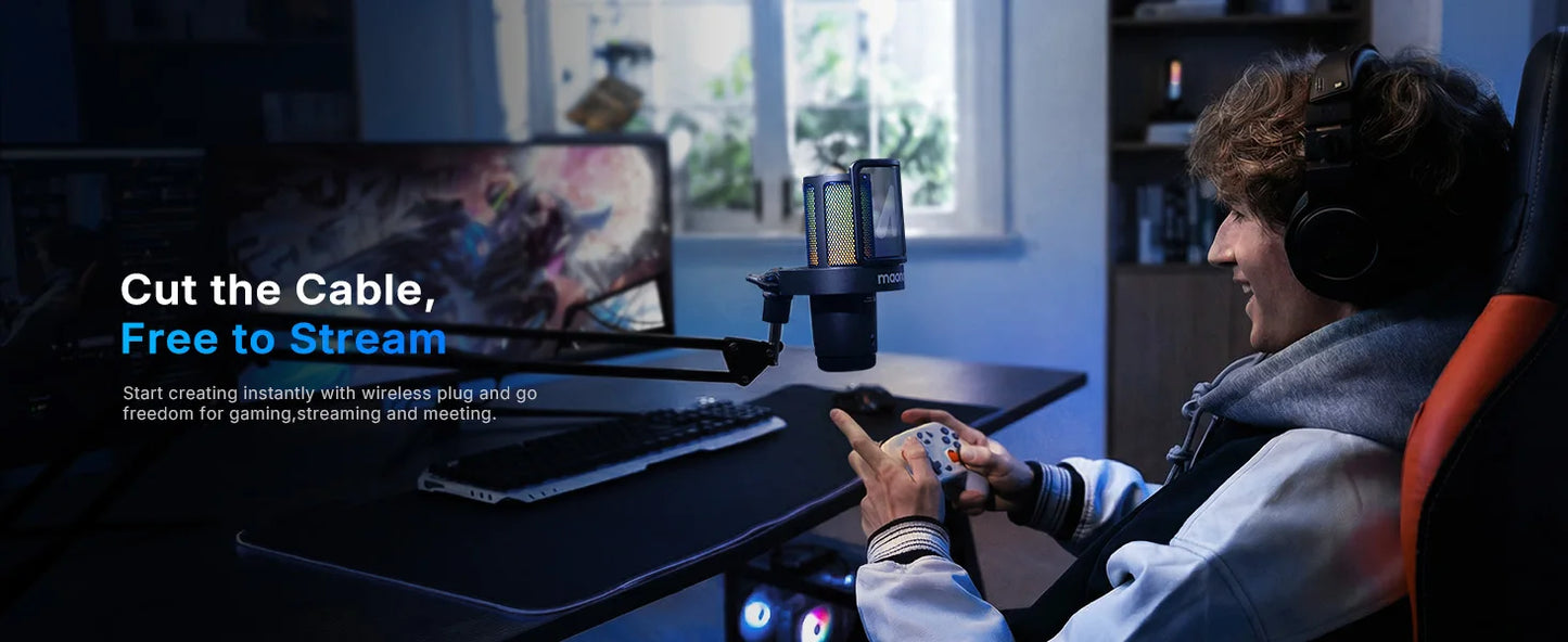 Wireless USB Gaming Microphone with AI Noise Reduction and RGB Lighting