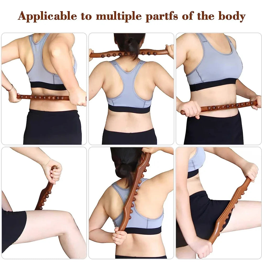 8 Beads Gua Sha Stick Wooden Body Massage Stick Handheld Abdomen Cellulite Massager For Back Relief Wood Therapy Massage Relaxed