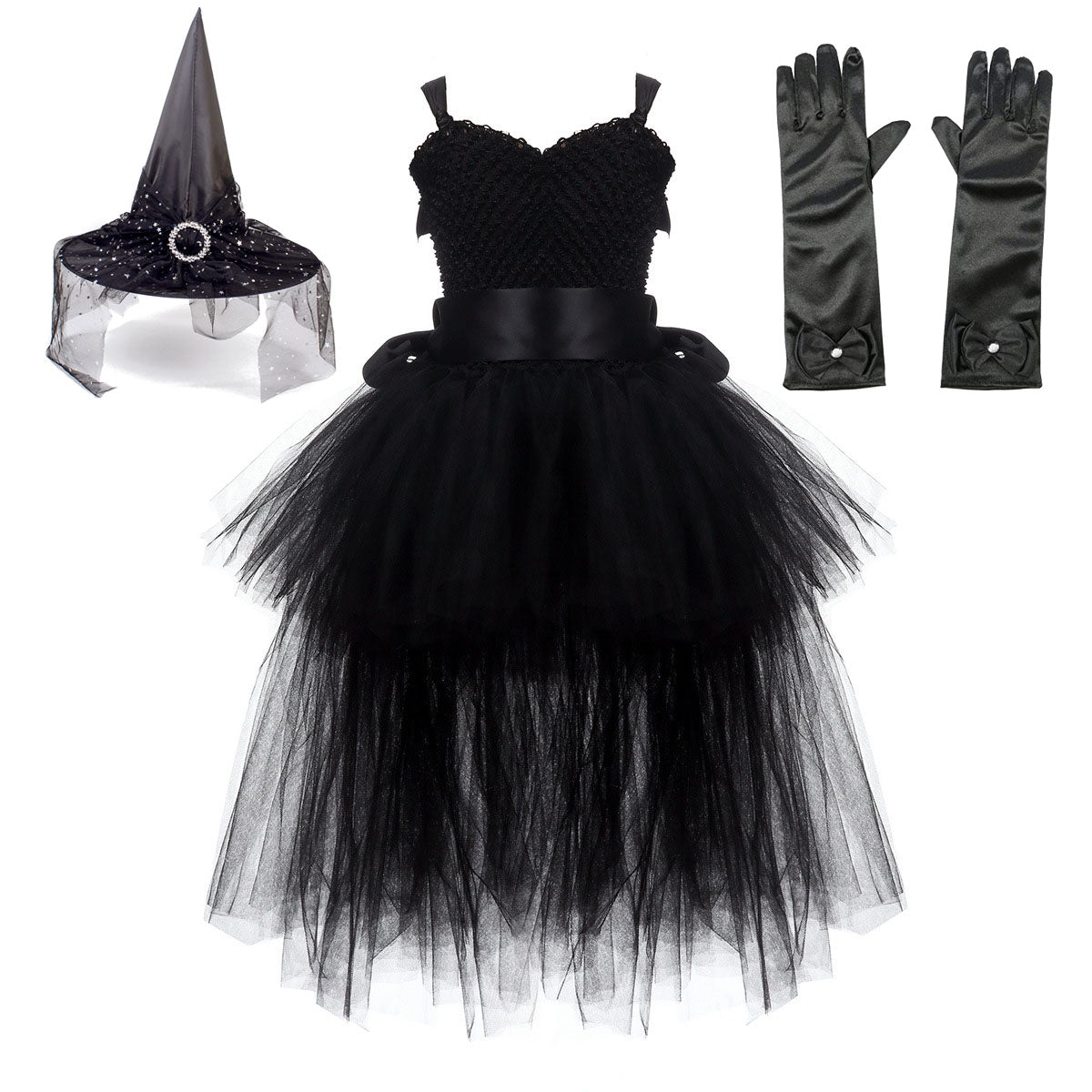 Kids Girls Black Devil Unicorn Tutu Dress V-Neck Train Fallen Dark White Angel Fancy Party Dress Carnival Halloween Costume