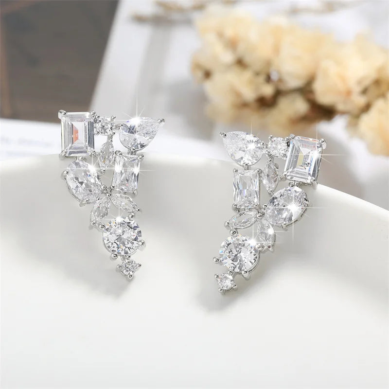 Irregular Marquise Zirconia Earrings for Women Shinny Geometric Square Water Drop CZ Earring