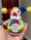 2 Pcs Funny Positive Crochet Clown Doll With Card Emotional Support Handmade Knitted Mini Clown Gifts Halloween Christmas Home Decor