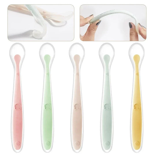 Soft Silicone Spoon Complementary Food Feeding Training Spoon for s Soft Tip Spoon 's Tableware