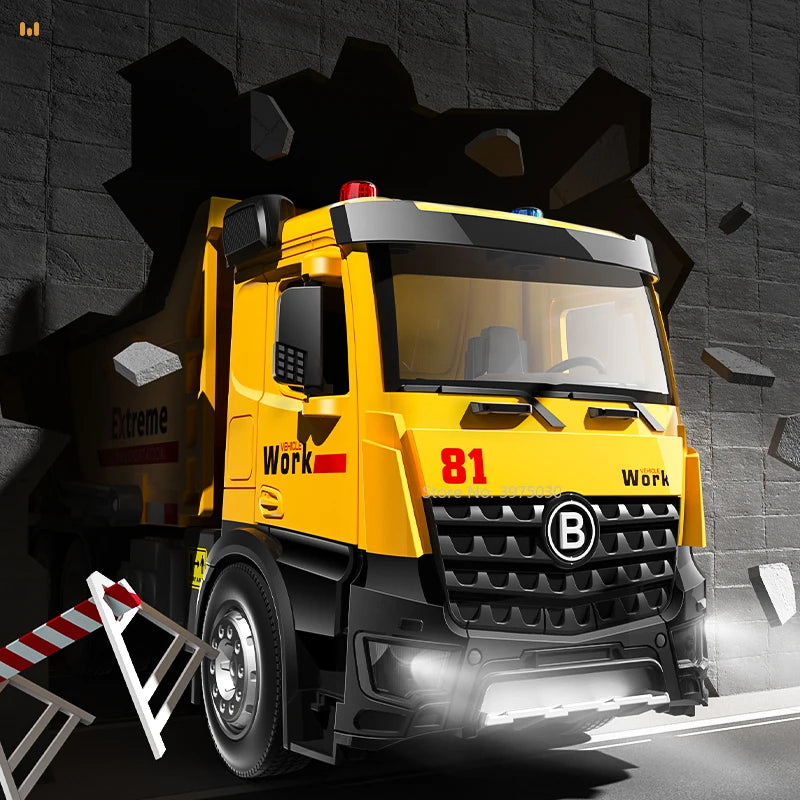 11.4 Inches Engineering Tipper Truck Vehicle Alloy Diecast Model Simulation Trailer Toy with Light Vocalize Rescue Truck for Boy