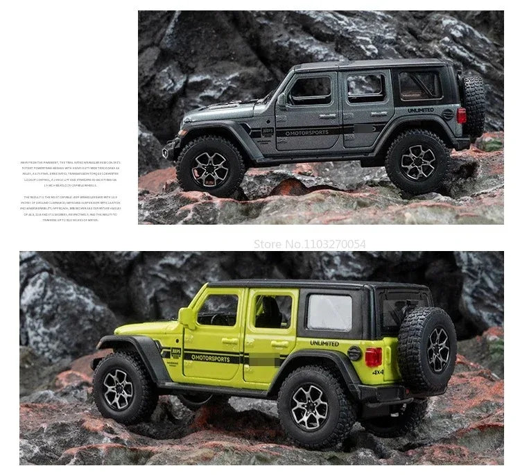 1:32 Wrangler Rubicon Model Toy Alloy Diecast Car Doors Opened Sound Light Pull Back Miniature Off-road Vehicle  Holiday Gift