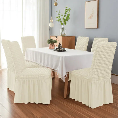 1PC Seersucker Chair Cover with Skirt Stretch Wedding Chairs Covers Dining Room Universal Size Seat Slipcovers for Banquet Party