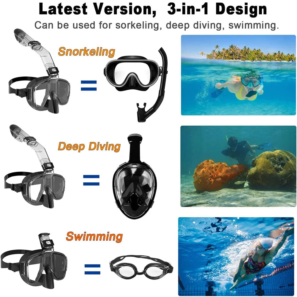 Underwater Snorkeling Half face Face  Swimming Mask Set Scuba Diving Respirator Masks Anti Fog Safe Breathing for Adult