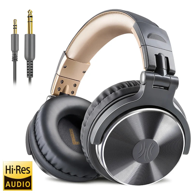 Wired HiFi Headphones Professional Studio DJ Headphones With Mic Over Ear Hi-Res Headset Monitoring For AMP Guitar Phone