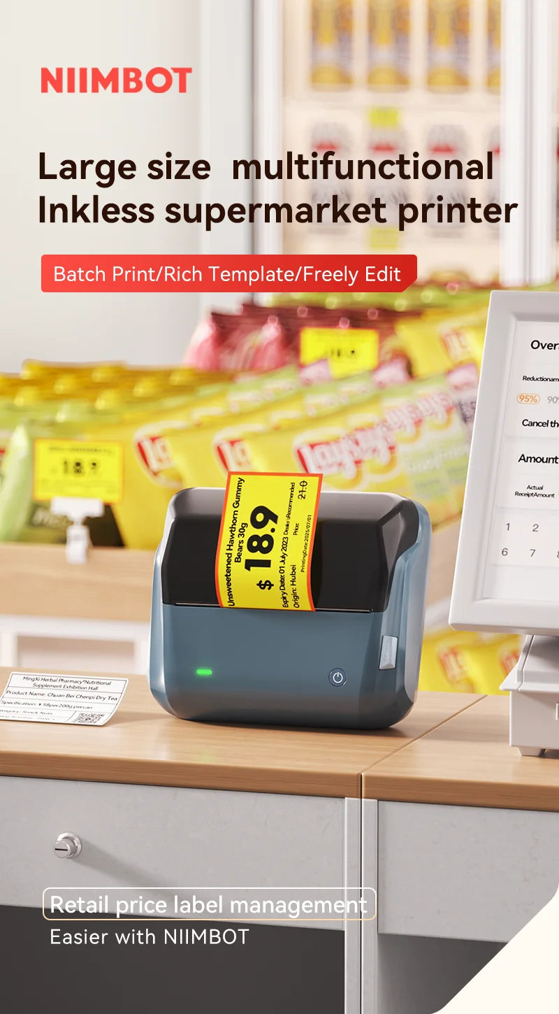B4 Thermal Label Printer 110mm, Bluetooth Wireless Wide Label Maker, Inkless Barcode & Shipping Label Printer