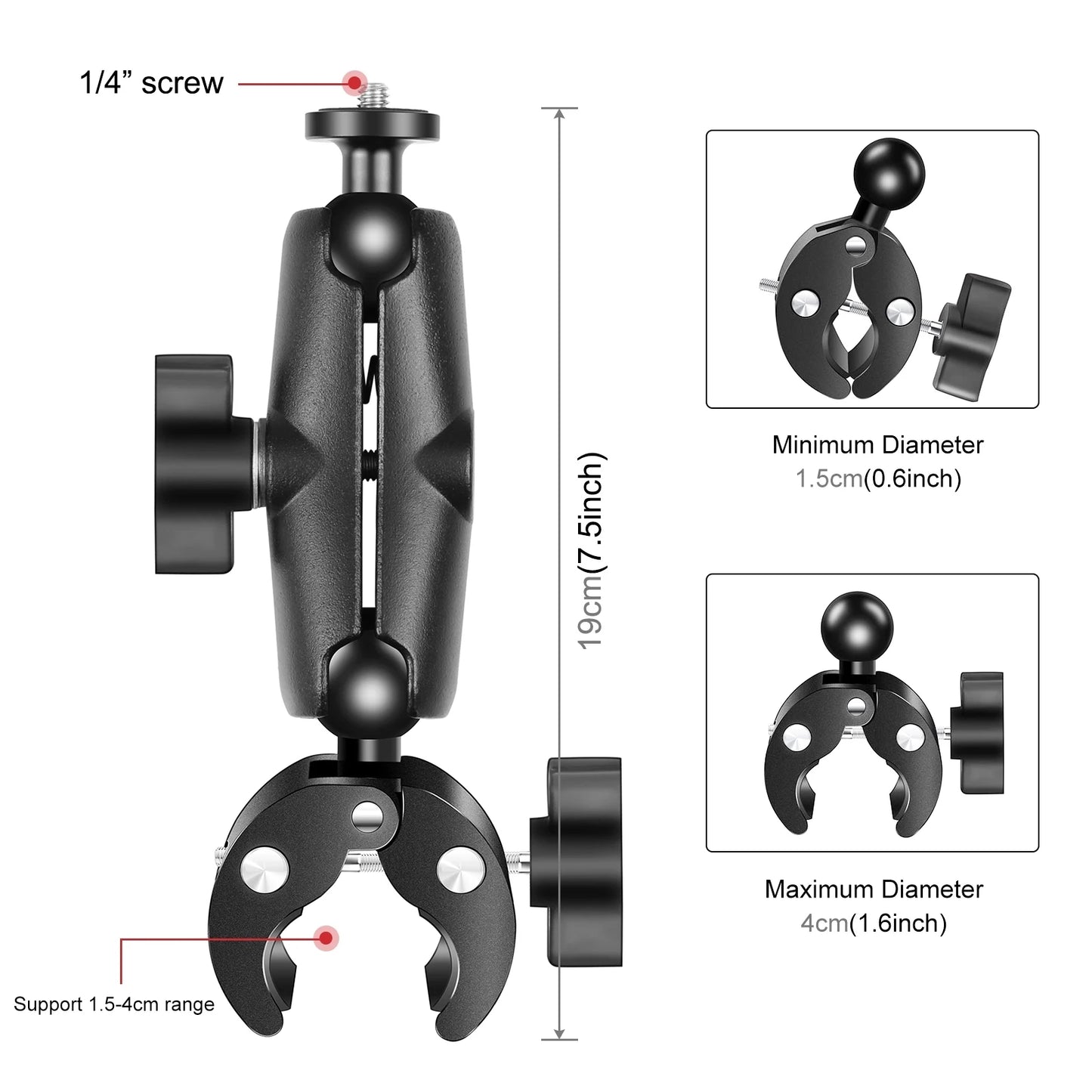 Motorcycle O-Clip Quick Release Clamp / Crab Clamp Handlebar Fixed Mount Holder for GoPro and Other Action Cameras