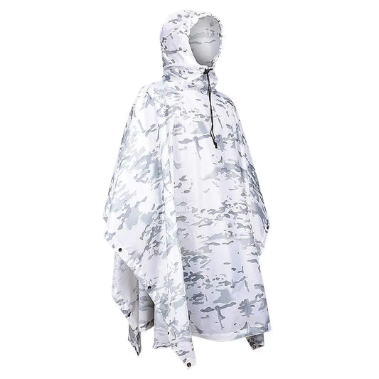 Snow White Camouflage Waterproof Rain Poncho with Storage Bag