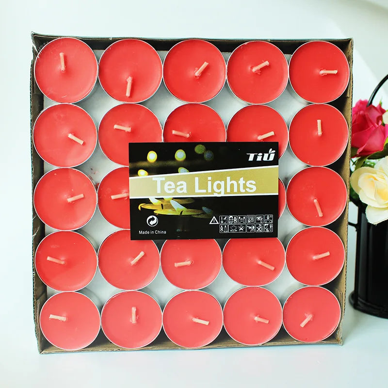 50pcs Tea Lights Scented Candles Set Birthday Romantic Smokeless Atmosphere Anniversaries Wedding Decor Tea Candle Light Tea Wax
