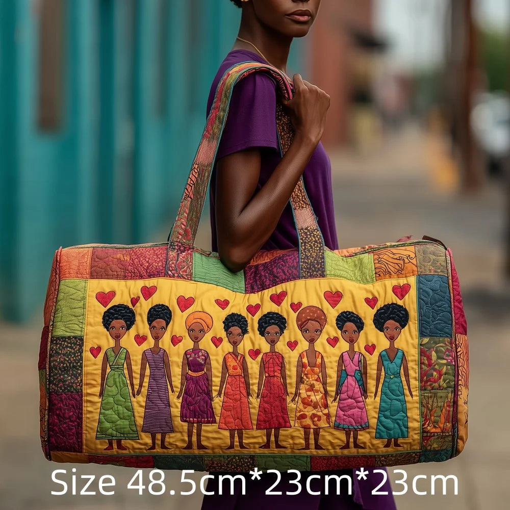3D Quilted African Tote Bag for Women Colorful Tribal Print African Ladies Sunset Fruit Basket Gym Boho Festival Overnight Bags