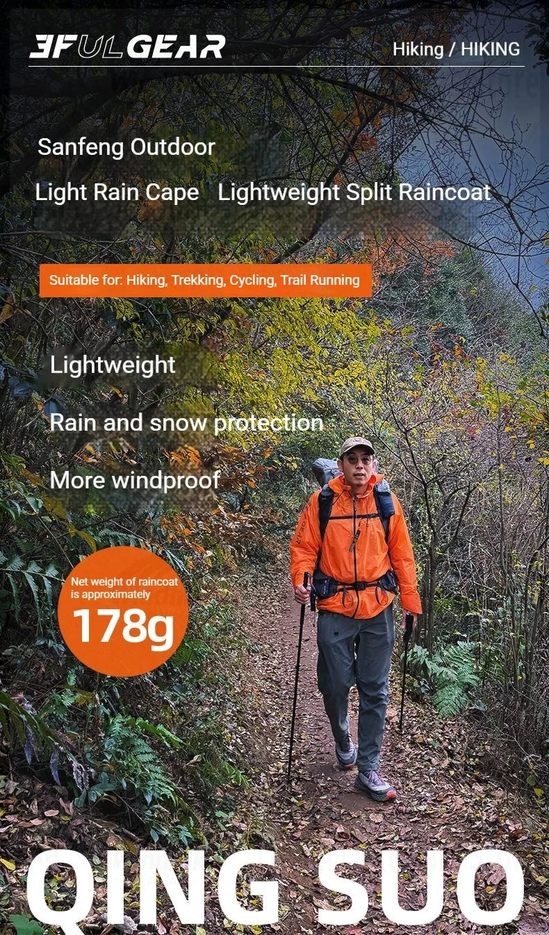 Lightweight Waterproof Hiking Rain Jacket and Pants Set with Hood