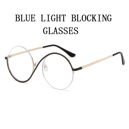 Round Sunglasses Women Rimless Blue Light Blocking Fashion Glasses