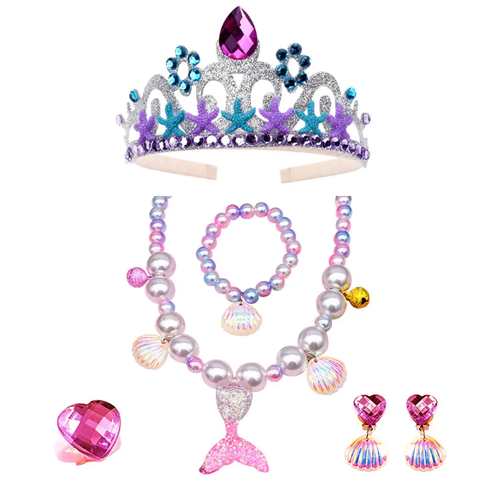 Ariel Princess Accessories Gloves Wand Crown Jewelry Set Mermaid Wig Necklace Braid for Princess Dress Clothing Cosplay Dress UP