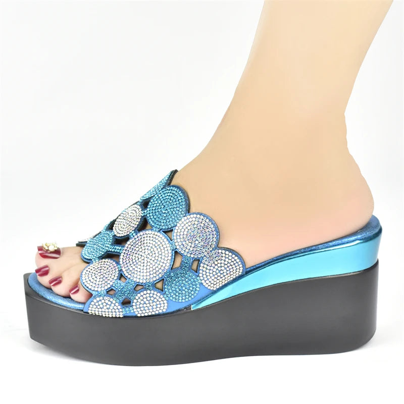 Women Bling High Heel Pumps Ladies Wedding Shoes with Rhinestone Wedges Slides Party Sandals Platform Slipper Peep Toe Shoes