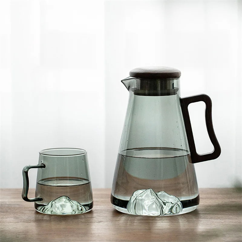 Large Capacity 2000ml Glass Water Jug with Wooden Handle and Filter Lid