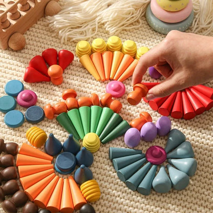 Wooden Baby Montessori Toys Creative Loose Parts Toys Rainbow Blocks Constructor Set Nordic Sensory Toy Waldorf For Toddler Gift