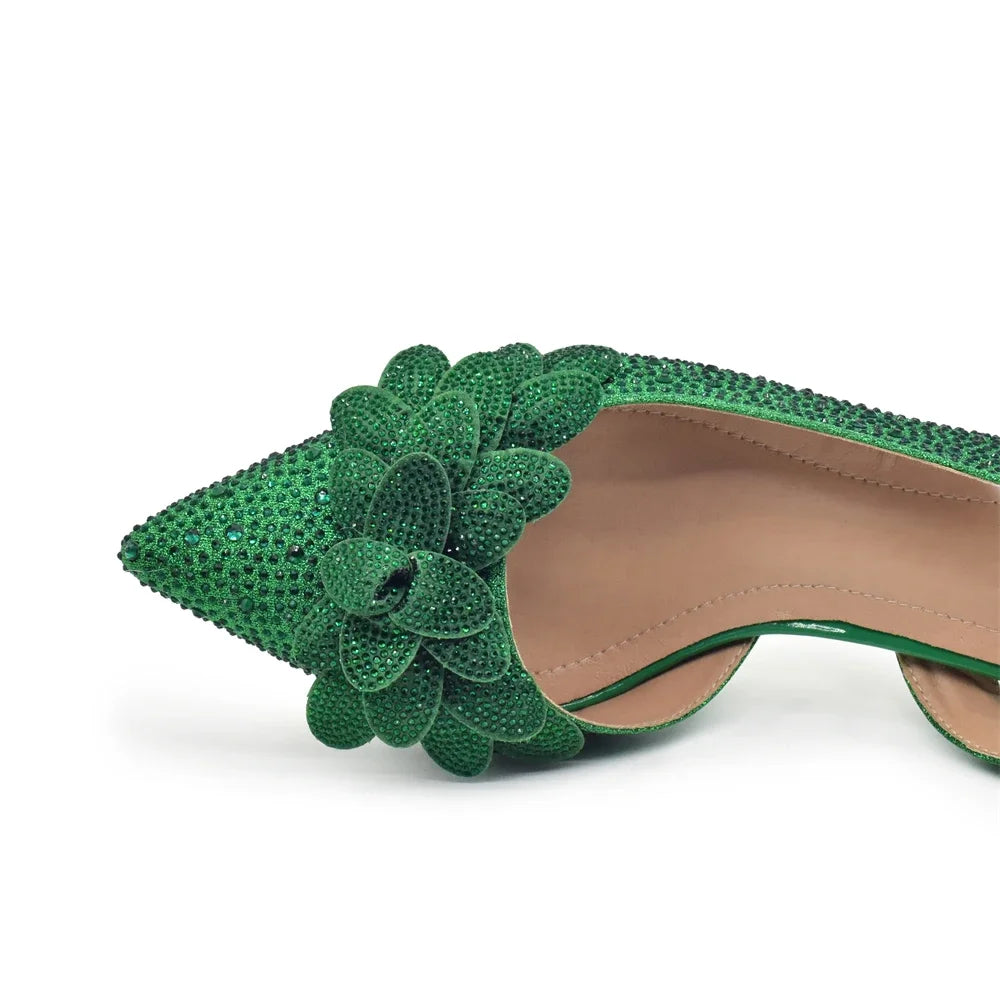 Italian Design Luxury Women's Pointed Toe Shoes Bag Set Full Diamond Decoration Party Women Shoes Fashion