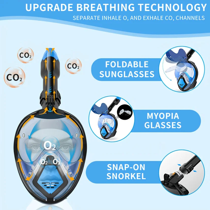 Snorkeling Mask For High-definition Anti Fog Foldable Swimming Fully Dry Myopia Diving Goggles