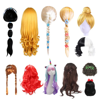 Fancy Girl Princess Elsa Anna Wig Children's Birthday Party Carnival Disguised Child Mermaid Rapunzel Aurora Snow White Hair