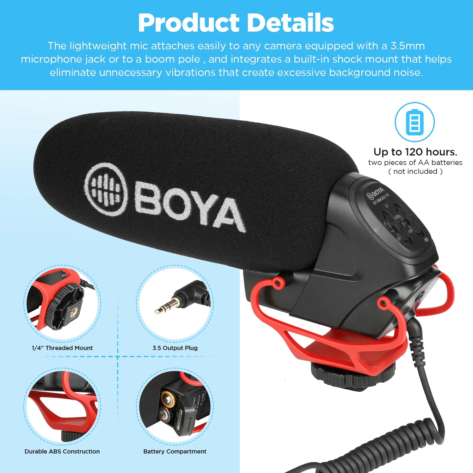 BY-BM3031R Super-cardioid Condenser Shotgun Microphone for DSLR Camcorders Audio Recorders Streaming Youtube Recording Vlog