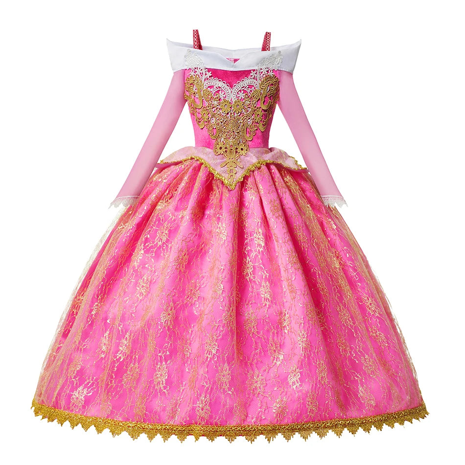 Girls Sleeping Beauty Aurora Princess Halloween Cosplay Dress Off Shoulder Kids Gift Fancy Party Princess Clothing