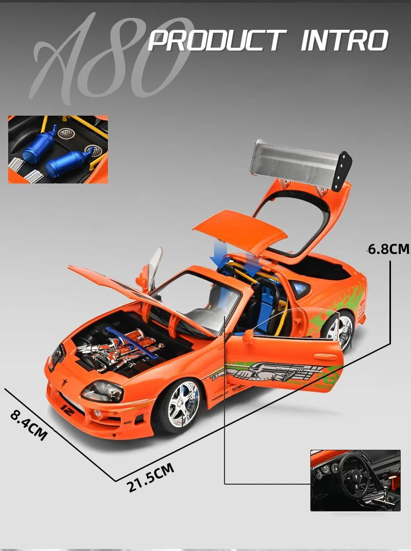 1 24 Scale Supra A80 JDM Supercar Diecast Pull Back Model Car with Sound and Light
