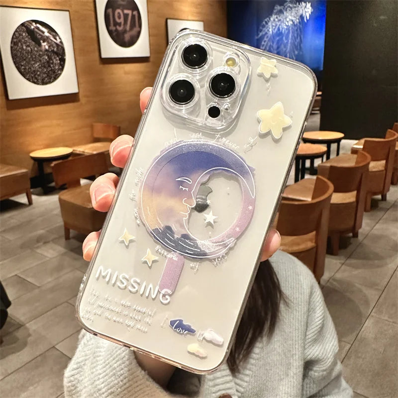 Magsafe  Transparent Cartoon Rose Flower Phone Case iPhone 16 15 14 Pro Max 16 Plus Wireless Charge Clear Funda