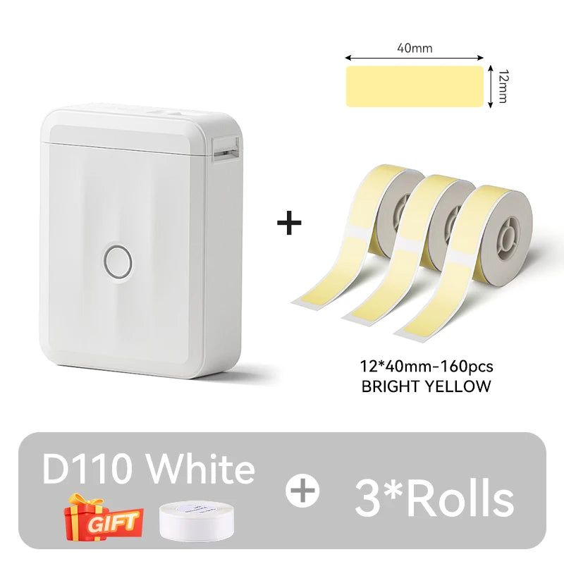 D110 Mini Thermal Label Printer, Portable Bluetooth Label Maker with Tape, Inkless 203 DPI, USB-C Rechargeable