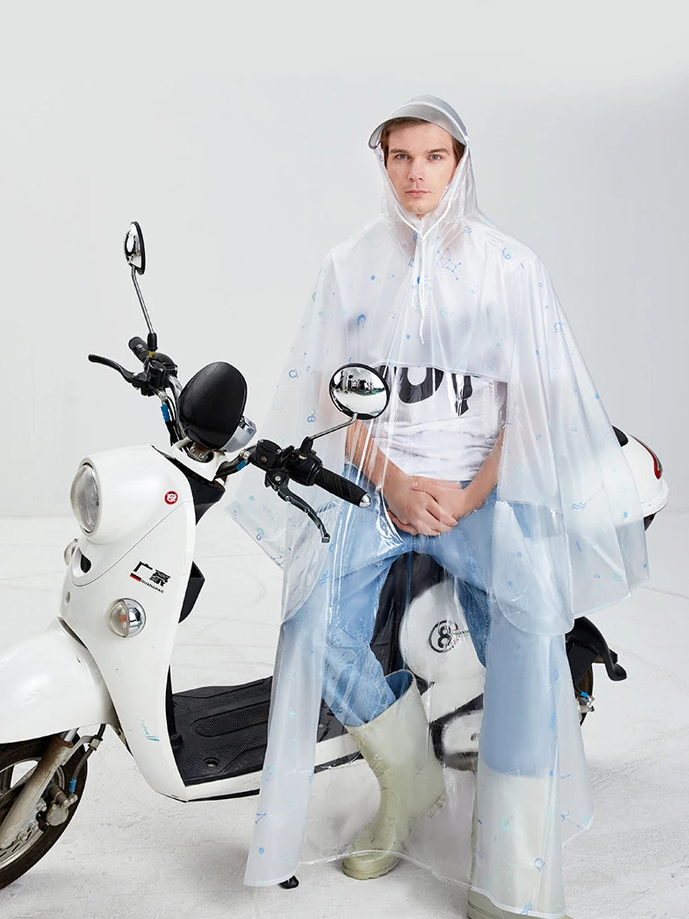 Long Waterproof Motorcycle Rain Poncho with Hood Visor and Sleeves