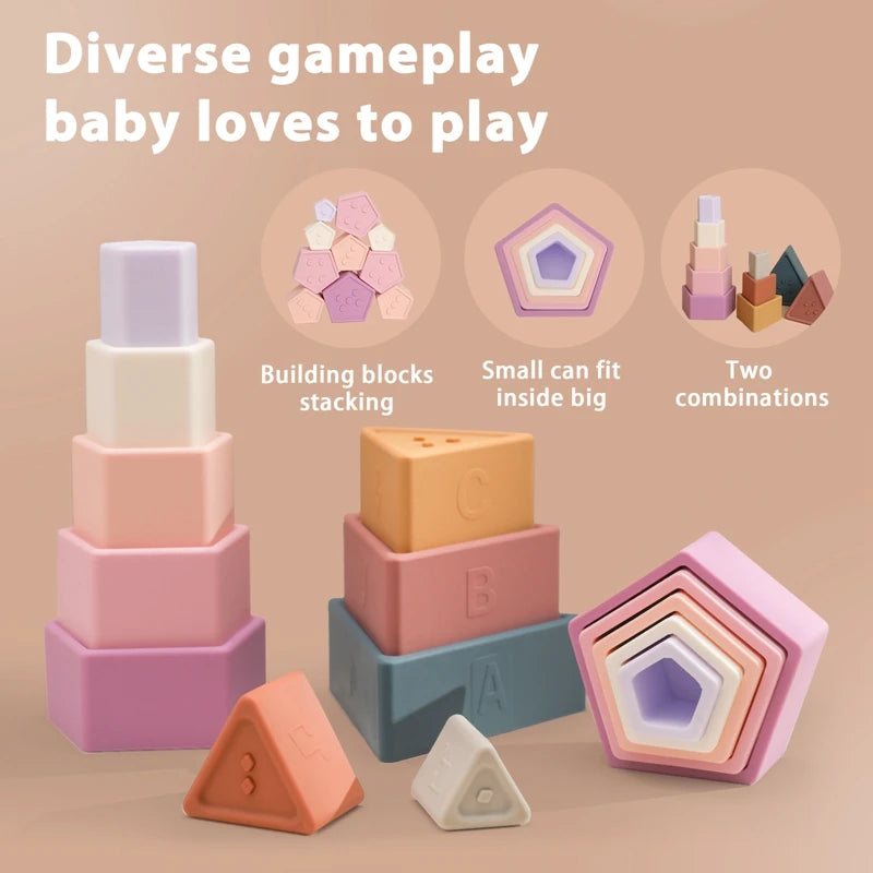 Silicone Building Blocks Stacking Toys Develop Games Cubes Montessori Educational Baby Toys juguetes para bebes de 0 12