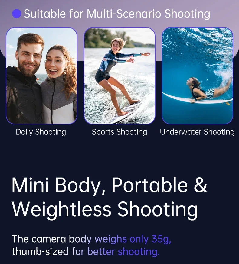 4K WiFi Thumb Action Camera 6-Axis EIS Waterproof Mini Body Cam with Charging Dock