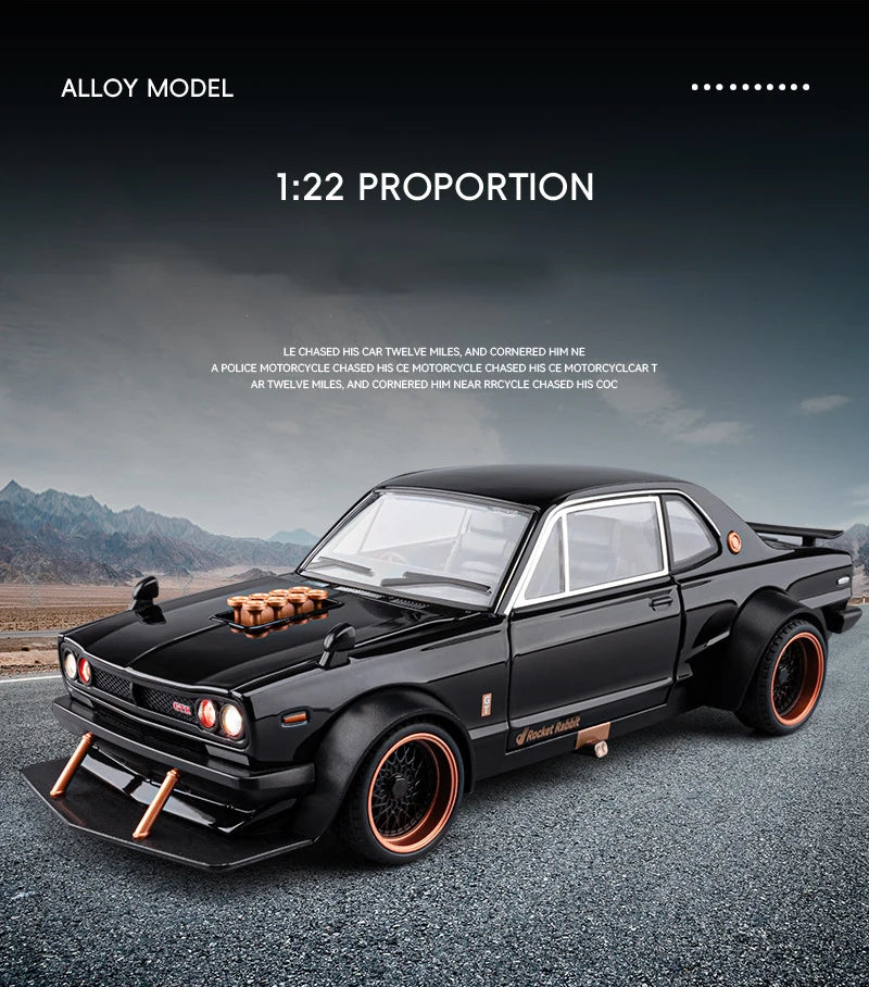 1 22 Scale Skyline 2000 GTR KPGC10 V8 Modified Diecast Pull Back Model Car with Sound and Light