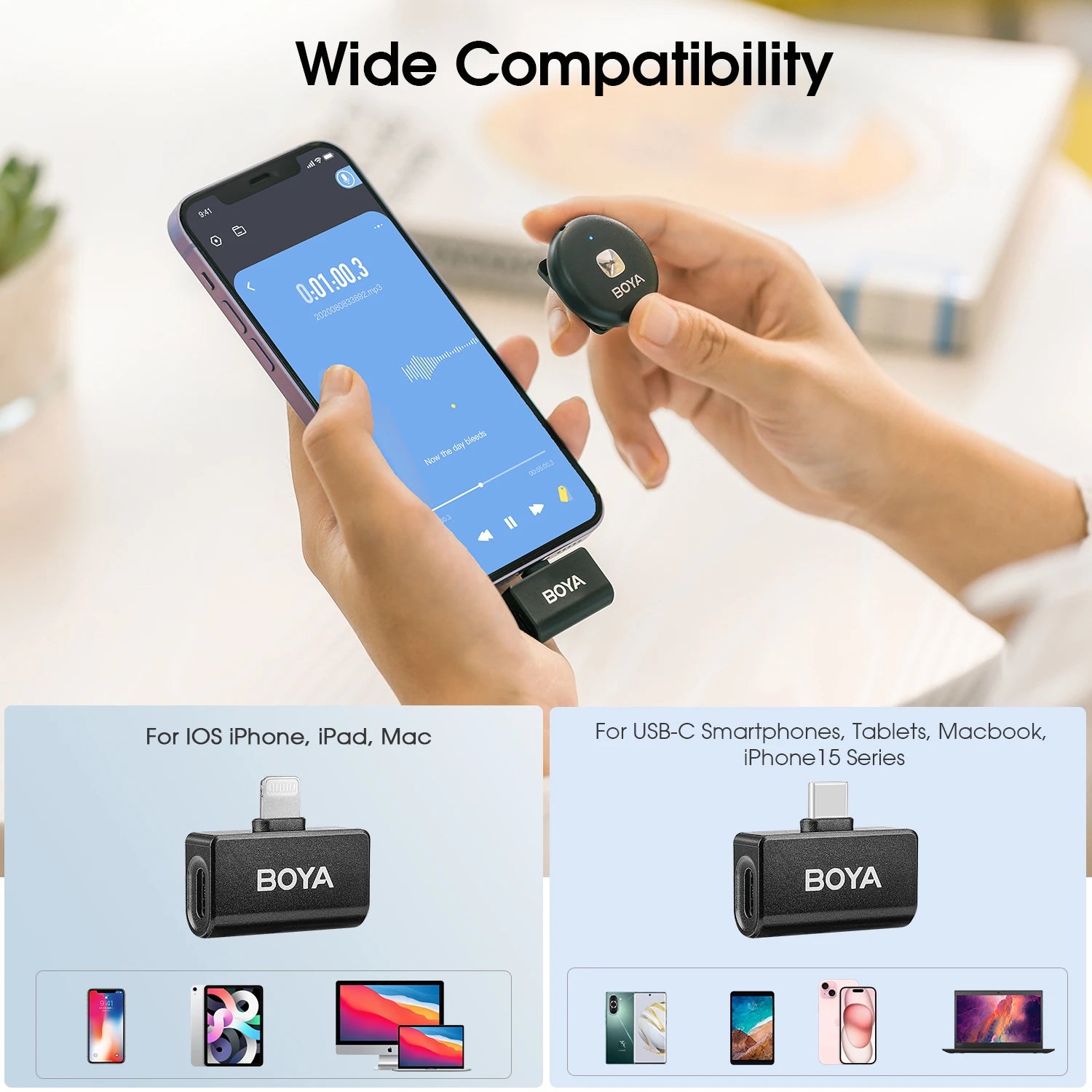 Omic 2-in-1 Wireless Lavalier Lapel Microphone for iPhone Android Smartphones Type-C Youtube Video Recording Streaming Vlog