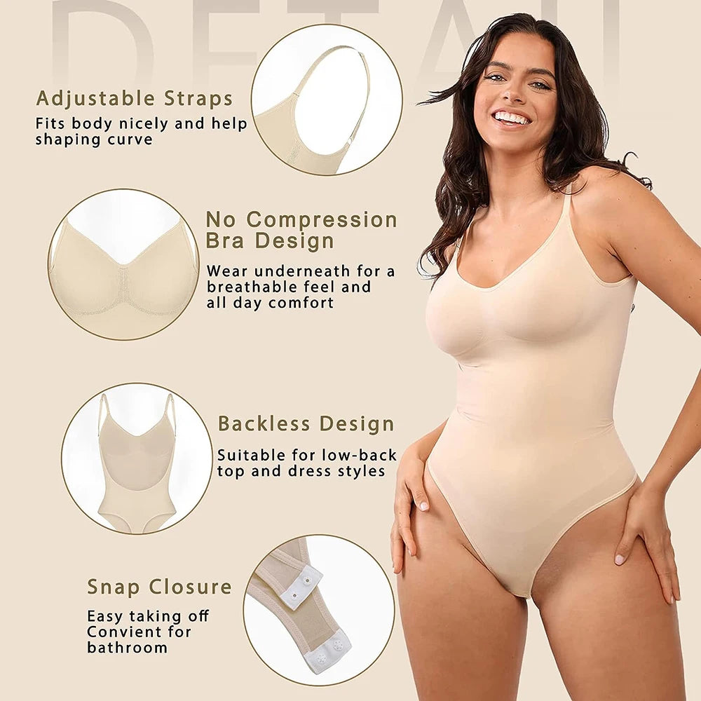 Women Backless Bodysuits Shapewear Thong Seamless Tummy Control Butt Lifter Body Shaper Corset Slimming Camisole Tops