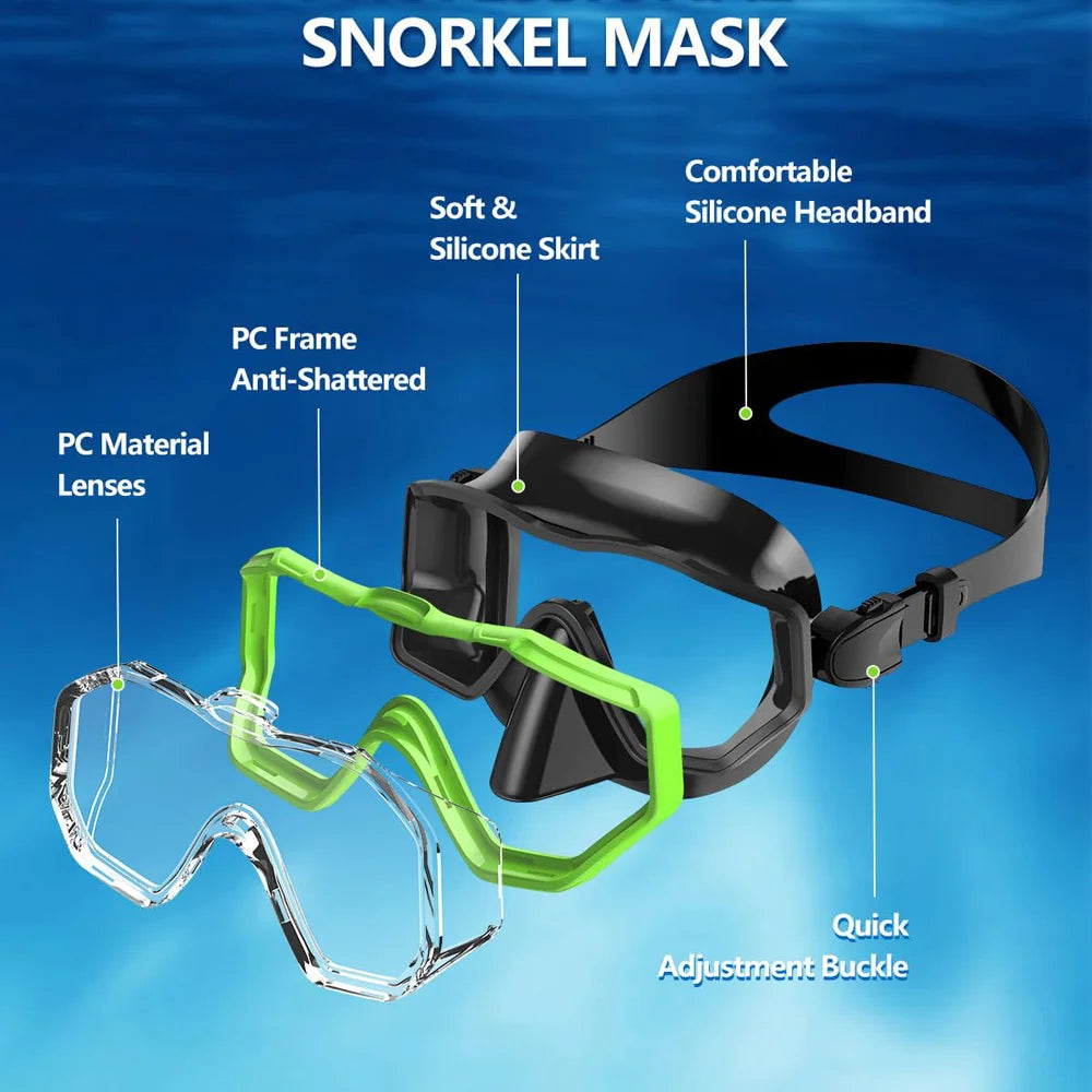 Kids Snorkel Mask 3 Windows Panoramic Wide View HD Three-Lens Adjustable Scuba Snorkeling Swimming Diving For Kids and Youth