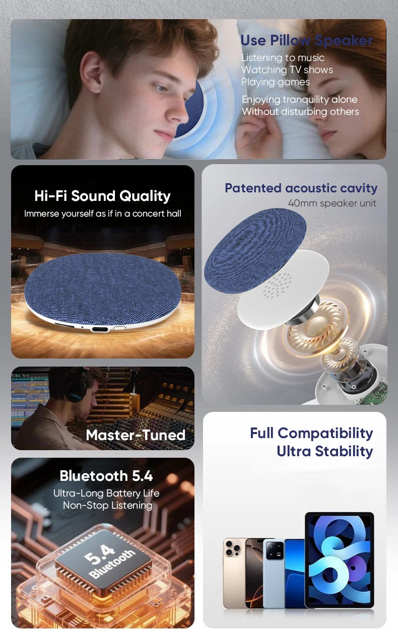Underpillow music disc ultra-thin listening device sleep white noise pillow side mini Bluetooth speaker supports TF playback