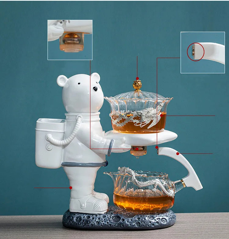 Heat-resistant Tea Infuser Glass Tea Maker Pot With Base New Astronaut  Kungfu Tea Set Automatic  Glass Teapot