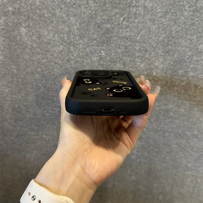 Lovely Black Cat Silicone Case For iPhone 17 16 15 14 Pro Max 16E 16 Plus 17Air Shockproof Back Covers