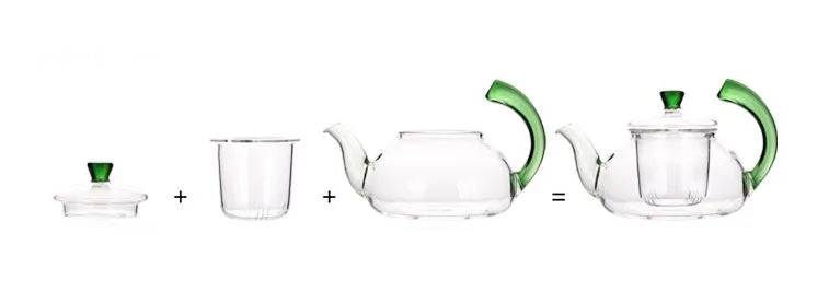 Heat Resistant Clear Glass Teapot with Infuser and Color Warped Handle