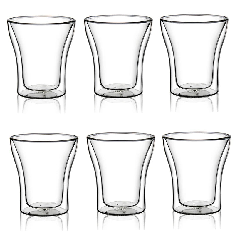 2/4/6pcs Screw Thread Espresso Cups Set Double Wall Glass Coffee Mugs Set 80ml Shot Glass Insulated Teacup Coffee Accessories