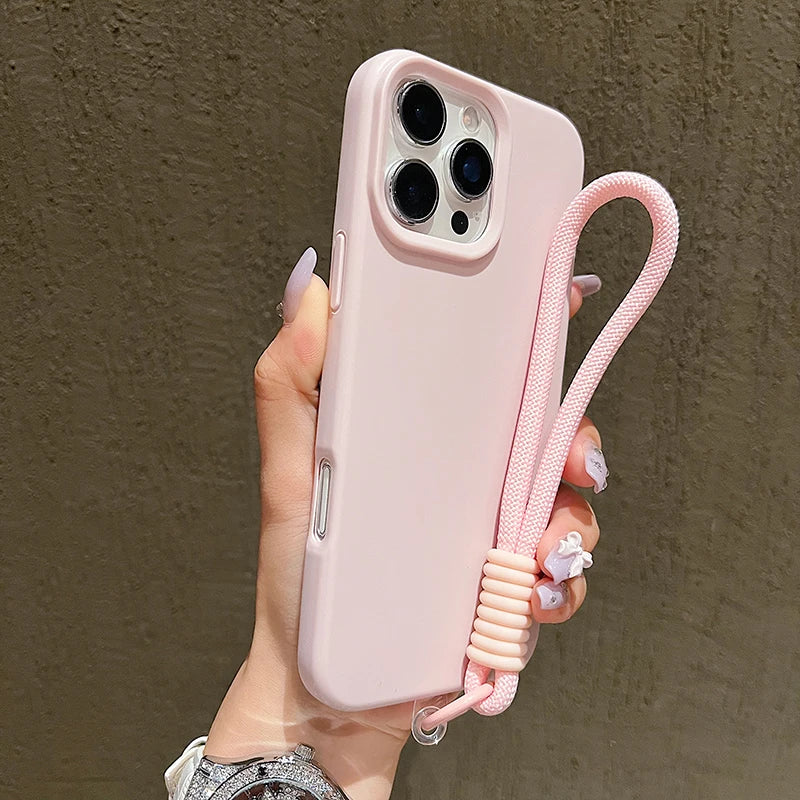 Dopamine-Inspired Silicone Solid Color Simple Phone Case for iPhone 17 16 Pro Max Air 16 Plus 15 14 With Lanyard Cover