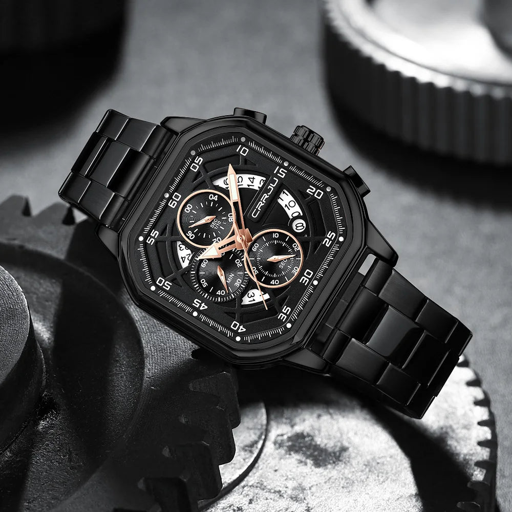 Men Watch Stainless Steel Chronograph Watches for Men Luxury Waterproof Date Analog Quartz Business Clock