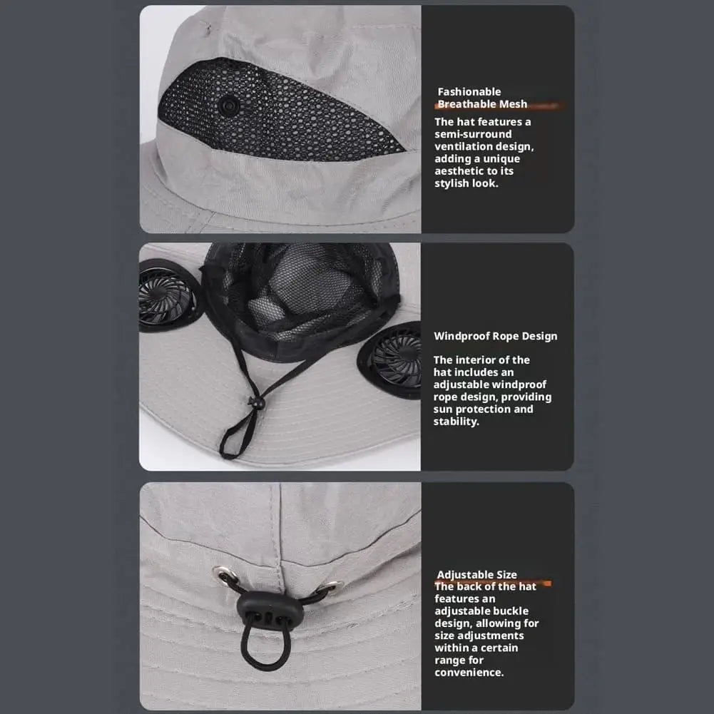 Wide Brim Sun Hat With Dual Fans Solar And USB Charging