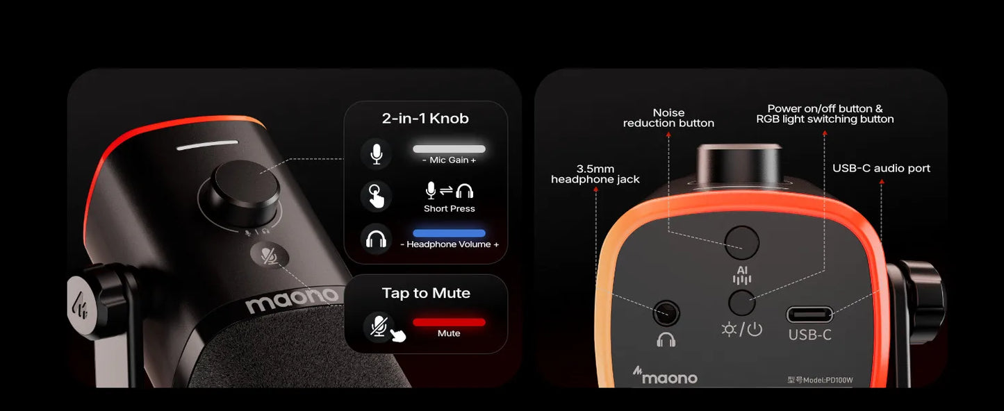 Wireless Dynamic Gaming Microphone with RGB Lighting and Noise Reduction