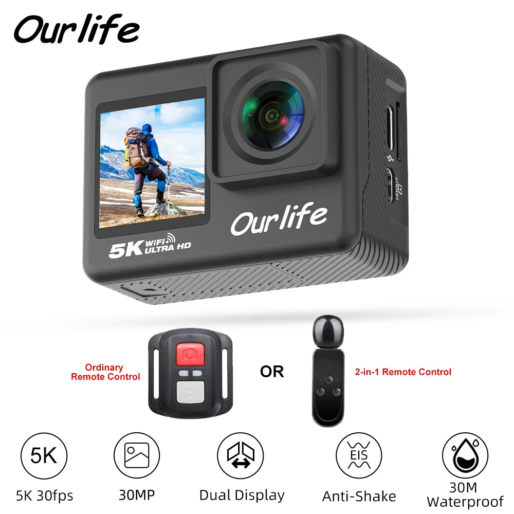 5K Action Camera with 2.0 Inch Touch Screen WiFi EIS and 30M Waterproof Housing
