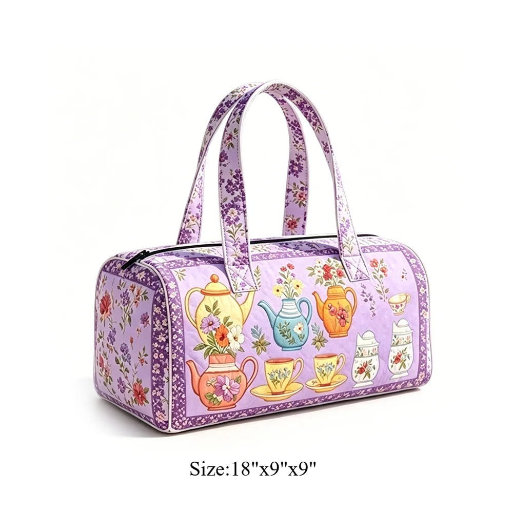 Cute Dachshund Dog Print Quilted Duffel Bag Rainbow Striped Pet Lover Travel Lightweight Polyester Weekender Bag for Women Girls